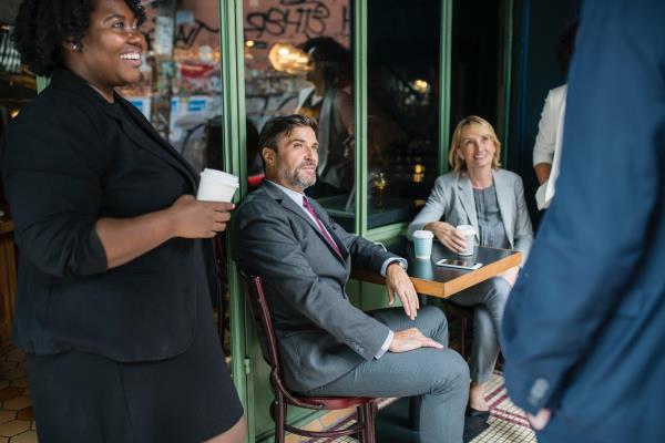 professional group at coffee shop